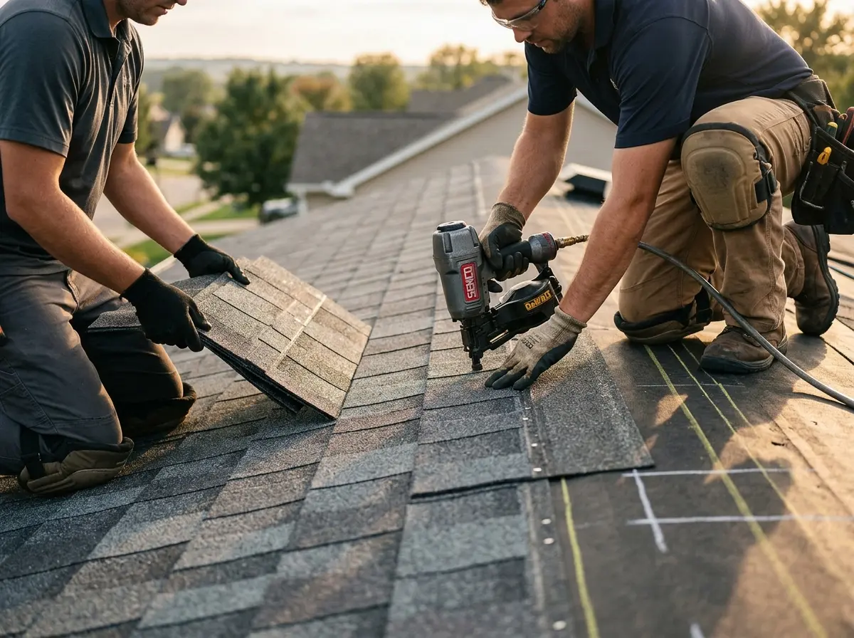 Professional roofer working on a residential roof in South San Gabriel